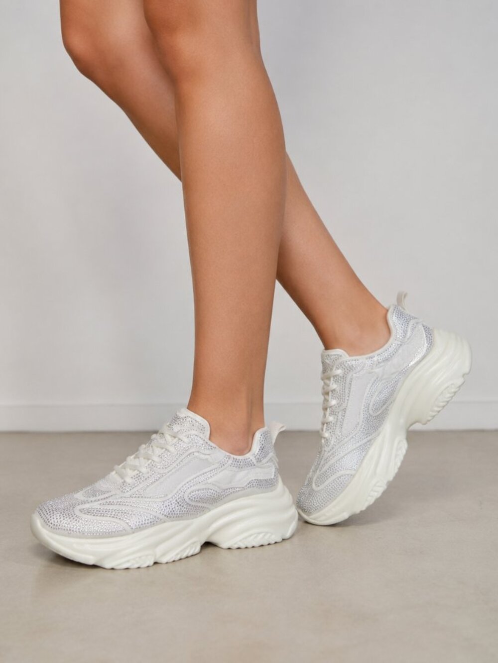 Cape Robbin Women's White Rhinestone Chunky Platform Sneakers, 9